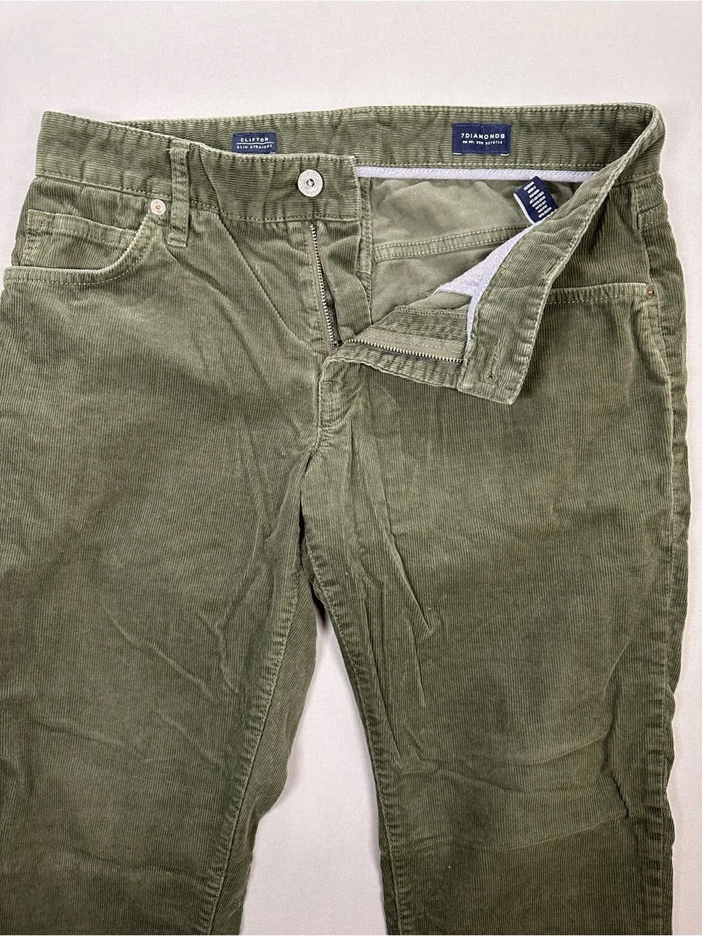 7 Diamonds Clifton Slim Straight, Olive Green Corduroy - Mens 30x30